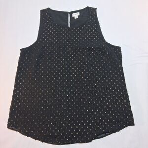 J. Crew Gold Foil Clip Dot Small Black Sleeveless Blouse Tank Textured Classy